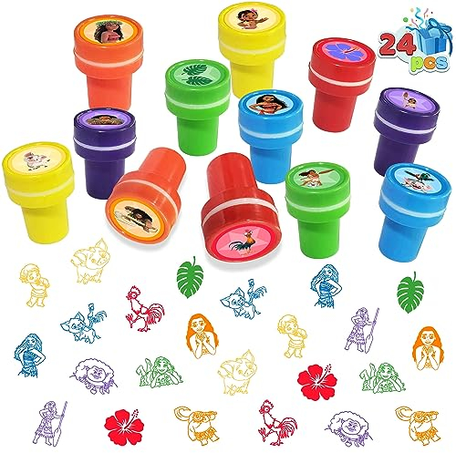 partyGO Moana Geburtstagsparty-Zubehör, 24 Stück Vaiana-Stempel, Partygeschenke, Klassenzimmer-Belohnungspreise, Vaiana-Party-Dekorationen, Goodie-Bag-Füllungen