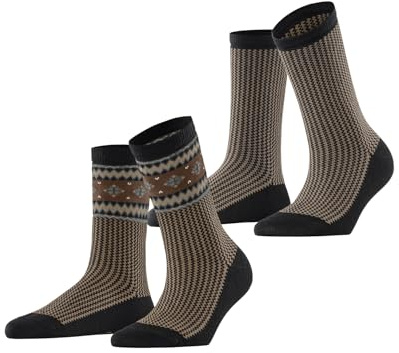 ESPRIT Damen Scandi 2-Pack Socken atmungsaktive klimaregulierende geruchshemmende nachhaltige Baumwolle Wolle gemustert 2 Paar