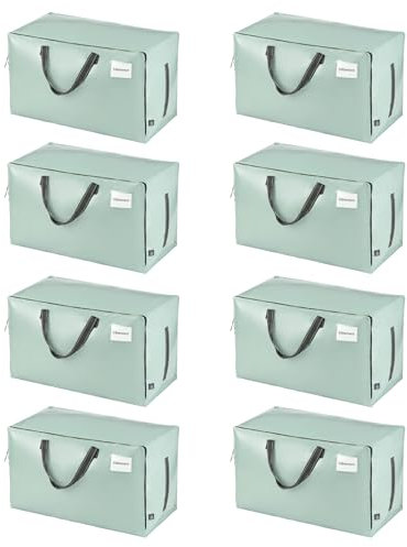 VENO Lot de 8 Grands Sac de Rangement avec Couvercle et Poignées Renforcées, Cartons Déménagement de 102 L Résistant pour Rangement des Vêtements et voyages, Sac à Linge (Vert Clair, Lot de 8)