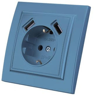 Enchufe de pared con toma empotrable USB,2 tomas USB,Enchufe de pared interior 250V AC 16A,Enchufe de tierra azul,EP-10