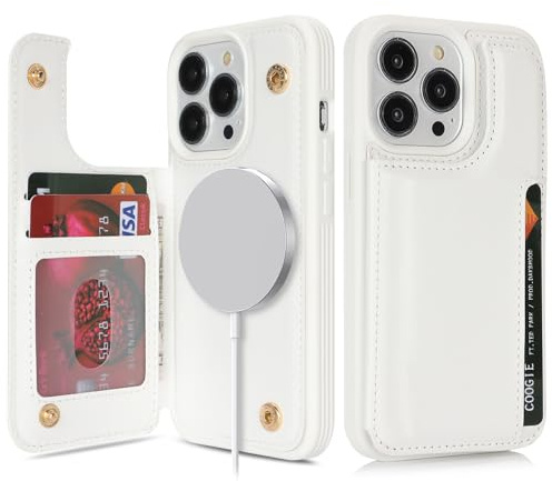 SailorTech for iPhone 13 Pro Case with Credit Card Holder Magsafe, iPhone 13 Pro Phone Leather Case for Women Compatible mag safe Card Slots Durable Shockproof Wallet Case - White