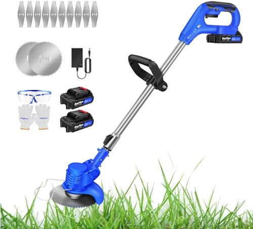Akku Rasentrimmer mit Akku und Ladegerät, Rasenkantenschneider Akku, Elektrischer Akku Motorsense & Rasentrimmer Rasen, Freischneider Akku für Rasenschneiden Garten Rasenpflege Auffahrt, 1,5Ah Akkus