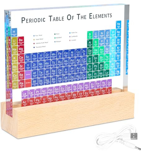 Acuxiaza Periodensystem Der Elemente, Acryl Periodische Tisch-Anzeige | mit bunten LED-Leuchten Basis, für Handwerk Dekoration, Lehrwerkzeug, Kinder Geschenk