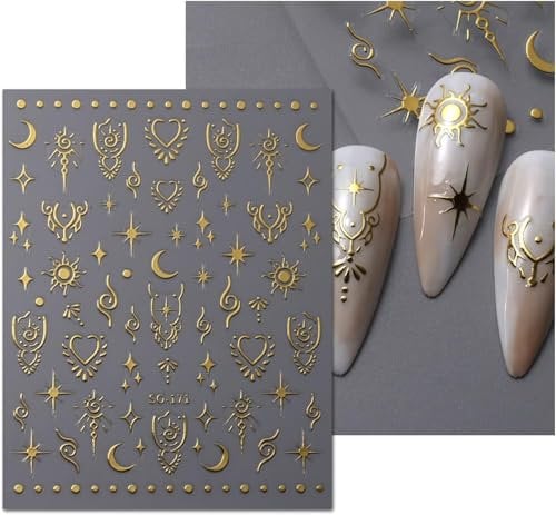 Art Stickers 9 Sheets, Decals, Transfers for Nail Art, Gold&Silvery Stickers, Variety Pack for Creative Designs