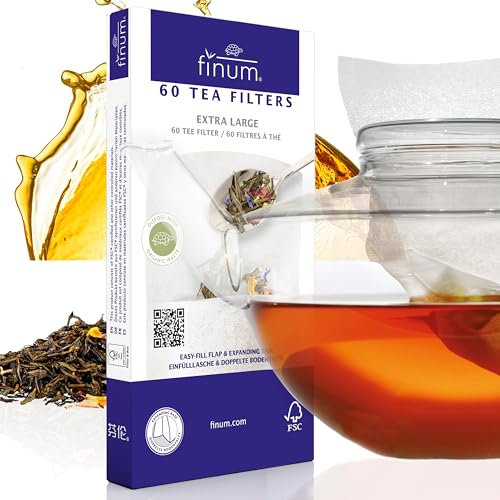 finum® 60 TEA FILTERS XL Teebeutel Für Losen Tee aus Papier Biologisch Abbaubar Teefilter Papier FSC Zertifiziert Filterbeutel Für Tassen und Kannen (60)
