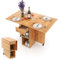 Giantex Mesa de Comedor Plegable, Mesa de Cocina Móvil con 2 Ruedas Universales, con 1 Cajón y 2 Estantes, Mesa de Madera con Tablero Extensible, para Comedor, Salón, Dormitorio (Natural)