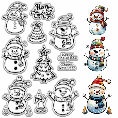 craspire Transparenter Gummistempel Frohe Weihnachten Schneemann Kiefer Wiederverwendbarer Transparenter Silikon Siegelstempel Für Weihnachten Winter Feiertage Geschenkdekoration DIY Basteln