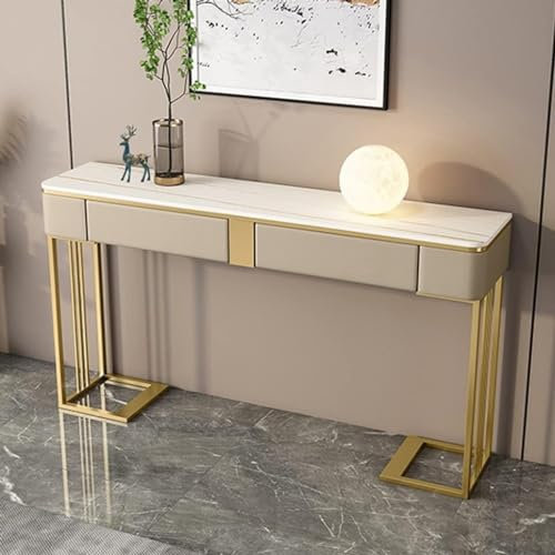 GYDUHYE Modern Narrow Console Table With Storage Shelves And 2 Drawers - End Table For Living Room, Bedroom - TV Console Table - Sofa Side Table(Size:160x35x85cm,Color:White)