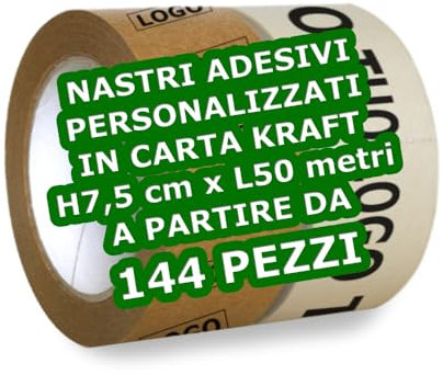 Circuito AUT AUT 144 Pezzi Nastro Adesivo Personalizzato H 7,5 cm x L 50 metri in Carta Kraft con Logo e Nome Personalizzabile - Nastri Adesivi in carta bianco o avana