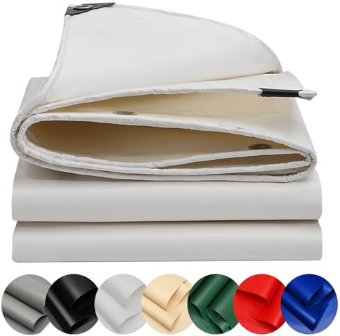 Lona Universal Politileno 2.5 x 3.4 m 500 G/M², Impermeable y Al Desgarro, con Ojales Lona de PVC Impermeable para Muebles, Piscina, Coche, Blanco