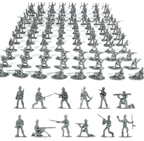 Larfraecy 100 Stück Mini Soldaten Actionfiguren Menschen Spielfiguren,Militärisches Plastikspielzeug-Set Militär Soldaten Spielset Armymen Figuren Perfekt für Jungen im Alter von 3+ (Silber)