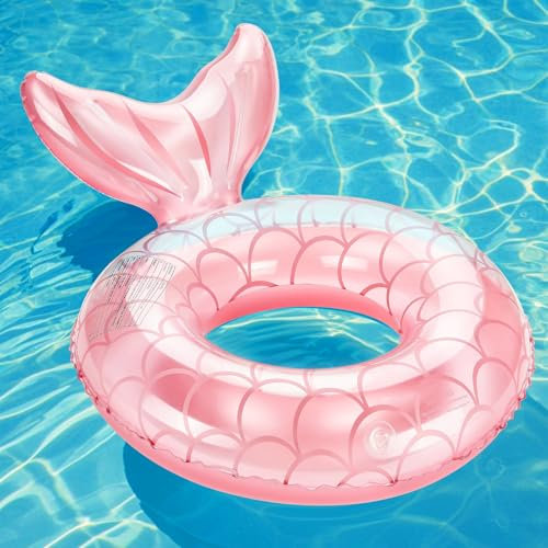 MoKo Aufblasbarer Schwimmring, Kinder Meerjungfrau Schwimmreifen Wasserspielring, Niedliche 58 cm Luftmatratze Pool Spielzeug Wasserspielzeug für Sandstrand Schwimmbad, Champagner Rosa
