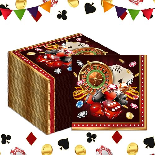 Jajajuegos 40 Stück Casino Poker Karte Party Servietten Rot 16,5 x 16,5 cm 2-lagig Papierreineweg Party-Servietten