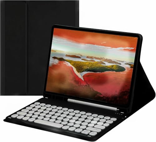 NUWONAYA Keyboard Case for Galaxy-Tab A8 10.5inch,Slim Round Key Cute Candy Color Stand Cover with S Pen Holder,Magnetic Detachable Wireless Keyboard,Black