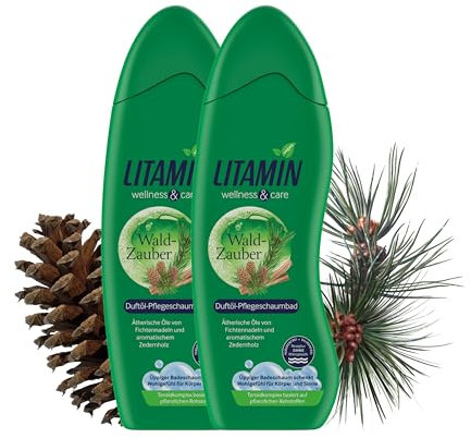 LITAMIN Waldzauber Duft-Pflegeschaumbad 2x750ml - mit ätherischen Ölen von Fichtennadeln und aromatischem Zedernholz reinigt sanft und enthält keine Mikroplastikpartikel, paraben- und silikonfrei