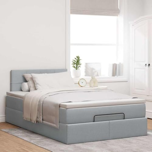 Willood Boxspringbett mit Matratze Großer Stauraum unter dem Bett Hellgrau 120 x 200 cm Block mit Quadraten