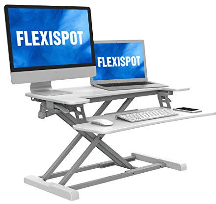 FLEXISPOT Standing Desk Converter Sit to Stand up Desk Riser with Dual Monitor and Laptop, Height Adjustable Computer Workstation with Wide Keyboard Tray, White