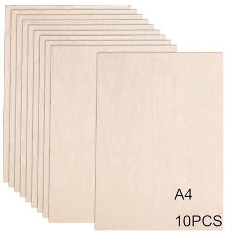 Wenrescry Placa de madera de 3 mm, A4, 300 x 210 mm, madera de tilo, cortes finos de madera para manualidades, carpintería, trabajo láser, pirograbado, modelismo, decoración de manualidades