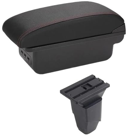 HPZPRPCEW Für Peugeot 206 207 CC Cabrio Armlehnenbox Armlehnen-Ellenbogenstütze Mittelkonsole Aufbewahrungskoffer Zubehör Mit Getränkehalter USB-Anschluss(B-Black red line)
