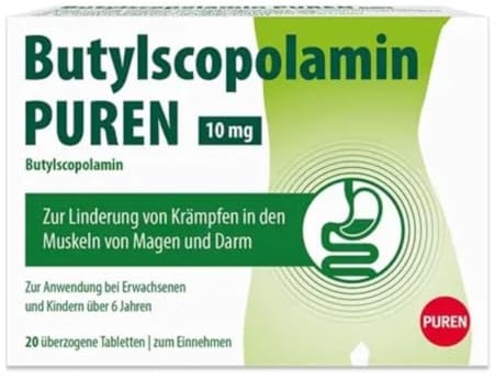 Butylscopolamin PUREN 10 mg 20 überzogene Tabletten bei Bauchkrämpfen - krampflösender Wirkstoff, schnelle Wirkung, gezielte Entspannung, für Magen & Darm, ab 6 Jahren