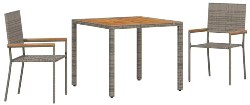 vidaXL Garden Dining Set 3 pcs Grey 90 x 90 x 75 cm Poly Rattan, Beautiful Garden and Terrace, Modern Outdoor Dining Set, Durable Patio Furniture, Contemporary Table, Deck