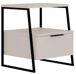 FWStyle 1 Door Bedside Table in Sandstone | Modern Nightstand, Black Metal Frame, Shelf Storage, For Bedroom, Living Room or Guest Room