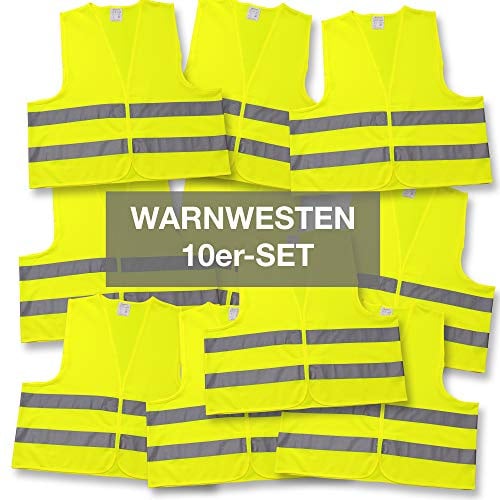 4business 10 x Auto Warnweste gelb Erwachsene Unisize EN ISO 20471