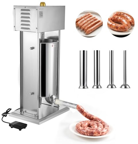 VEVOR Insaccatrice Elettrica per Salsicce, Insaccatrice Verticale per Carne da 35 L, Controllo della Velocità Continuo e Pedale, in Acciaio Inox con 4 Tubi di Insacco, per Uso Commerciale e Domestico | Corpo in acciaio inox resistente con velocità continua, pedale e 4 tubi di riempimento per salsicce commerciali e domestiche