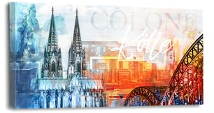 mooments® Leinwandbild von Köln - Leinwand im Querformat, Stadt-Bild, Leinwand Köln, Bilder Köln, Wohnzimmer Bild (60 x 30 cm)
