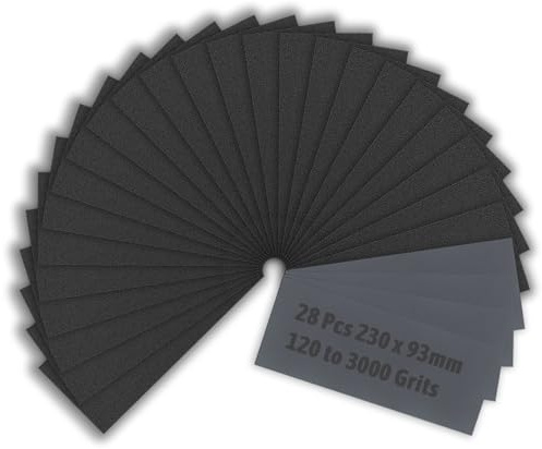 28 Sheet Sandpaper 120 To 3000 Assorted Grits, 23 x 9 cm Wet and Dry Sandpaper for Cars Polishing Metals Walls Wood Furniture Sanding