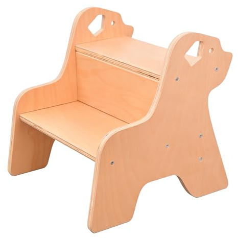 Tritthocker Für Kinder, 2-Stufig Hocker Kinderschemel Tragbar, Robust Tritthocker Holz Mit Handhaben Für Kinderzimmer, Badezimmer, Küche, Erwachsene, Senioren (Holzfarben)