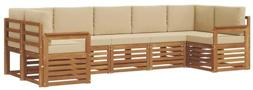 vidaXL Sofagarnituren 7 pcs Natur und Beige Massivholz Akazie, Akazienholz Gartenmöbel-Set, modernes Sofa, Coole Lounge, modulare Sitze, Pooldeck-Style