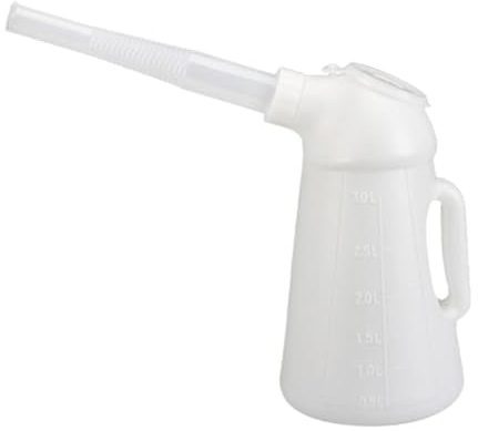 Wyhqgn Oil Jug with Pourer, Oil Dispenser Jug, Oil Measuring Cup, White Oil Measuring Container with Lid for Oil Change, 3L