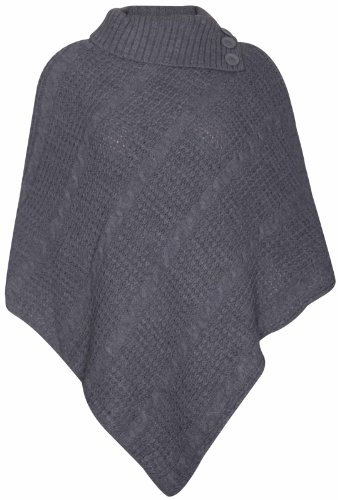 Womens Cape Shawl Wrap Long Knitted Sweater Folded Roll Neck Button Jumper Ladies Poncho Top One Size Dark Grey One Size 8 - 16