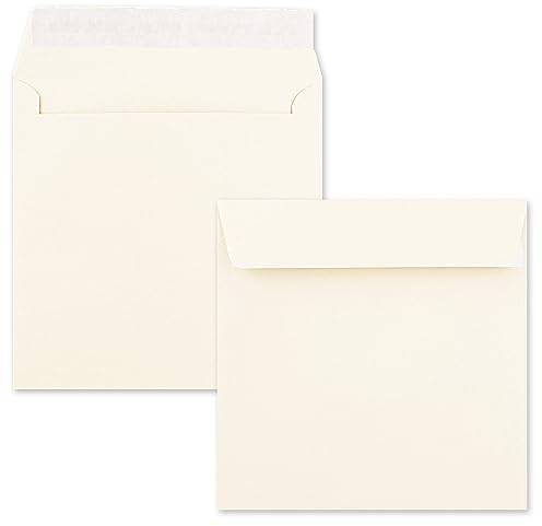 50 quadratische Briefumschläge Farbe: Creme - 15,5 x 15,5 cm (155 x 155 mm) - Haftklebung mit gerader Klappe - 120 Gramm/m²- Marke: NEUSER PAPIER
