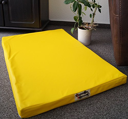 Hundebettenmanufaktur Orthopädische Hundematratze mit antiallergischer Kokosmatte Hundebett Kunstleder Größe und Farbe wählbar (90 cm X 60 cm, gelb)
