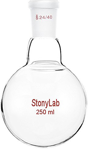 StonyLab Verre Simple cou Fond Rond Flasque RBF, Ballons de Laboratoire Single Neck Round Bottom Flask avec 24/40 Standard Cône Joint Extérieur - 250ml