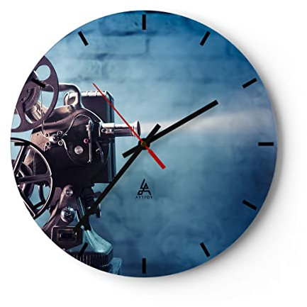 Modern Wanduhr Film projektor gedächtnis Geschichte 40x40cm Rund Groß Wand Uhr Glas Analog Zimmeruhren Küche Büro Wohnzimmer Glasuhr Wall Clock Dekoration Design Küchenuhr C3AR40x40-2671