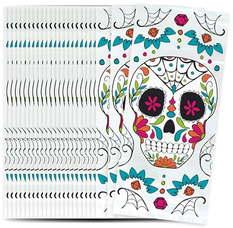 Unique Party 77067 - Cellophane Skull Day of the Dead Halloween Party Bags, Pack of 20