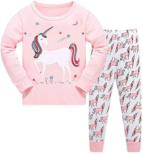 TEDD Girls Christmas Pyjamas Set Toddler Clothes 100% Cotton Sleepwear Animal Printed Pink Unicorn Nightwear Winter Long Sleeve, 02 Unicorn, 6-7 Years