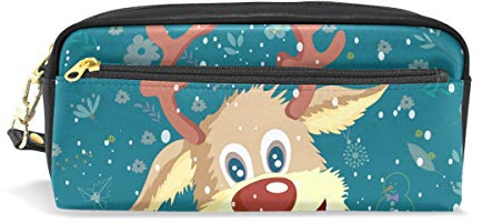 Eslifey Funny Rentier Tragbare Tasche PU Leder Schulstifteetui Schreibwaren Bleistifttasche für Kinder Wasserdicht Kosmetik Tasche Make-up Beauty Case