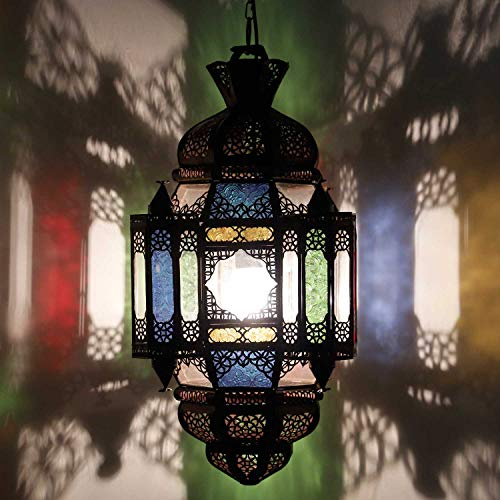 Casa Moro Orientalische Lampe Moula Multi Klar Höhe 60cm Ø 26cm aus Metall & Glas | Kunsthandwerk aus Marrakesch | Marokkanische Pendelleuchte wie aus 1001 Nacht | L1938