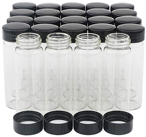 Unxuey Lot de 24 fioles en verre transparent de 30 ml avec vis en plastique noir et bouchon noir pour laboratoire, cosmétique