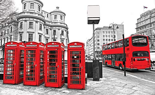 Forwall Fototapete Vlies Tapete Wanddeko London Telefonzelle - Großbritannien Stadt Bus Moderne Wanddekoration 3629VEXL 208cm x 146cm Schlafzimmer Wohnzimmer