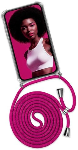 ONEFLOW Handykette für Huawei P20 Pro Hülle mit Band, Handyhülle mit Kette abnehmbar, Handyband zum Umhängen, Handy Umhängeband Lange Handykordel, Twist Case – Rosa Pink