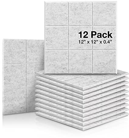 Lot de 12 panneaux d'absorption acoustique,30,5 x 30,5 x 0,1 cm,panneaux d'isolation acoustique à bords biseautés, acoustique utilisé dans la maison et les bureaux,design carré 9 blocs (gris argent)
