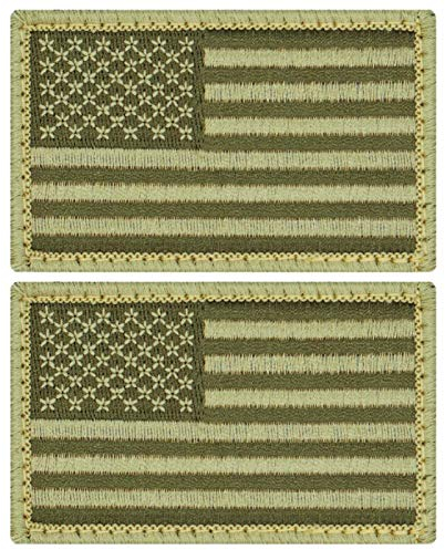 Café Viereck ® Amerika USA Flaggen Patch Gestickt mit Klett - 8 cm x 5 cm (2 x oliv grün tarn)