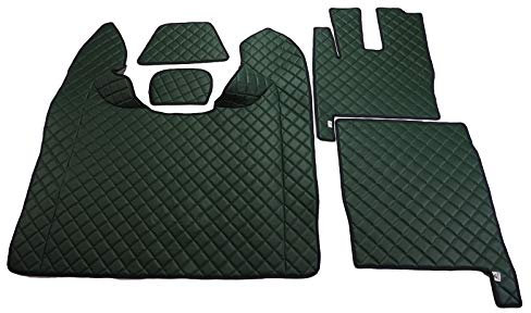 KRAM-TRUCK Gesteppte Autofußmatten Kompatibel mit DAF XF 106 ab 2017 mit Wasserheizung, 2 Tischmatten im Set, Grün, Lederimitat auf Schaumstoff 10 mm, Hygienezertifikat, Cockpitset