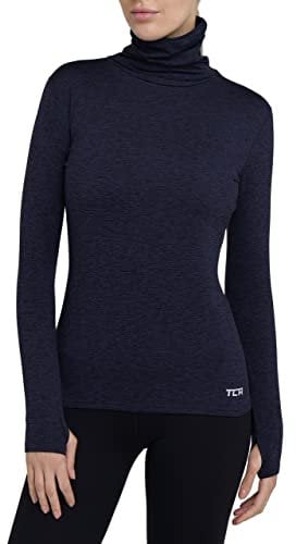 TCA Frauen Winter Langarm Laufshirt mit Reißverschluss - Dunkelblau, XL