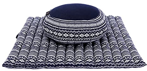 Leewadee Meditationskissen Set Sitzkissen Rund Zafu Yoga Kissen Zabuton Yogakissen Meditationskissen Meditation Zubehör Yoga Sitzkissen Yoga Meditationskissen, Kapok, Blau Weiß